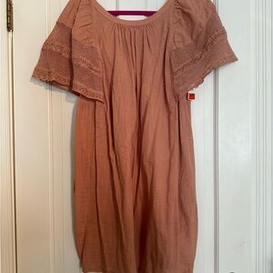 Rust Orange Dress with Lace Sleeves